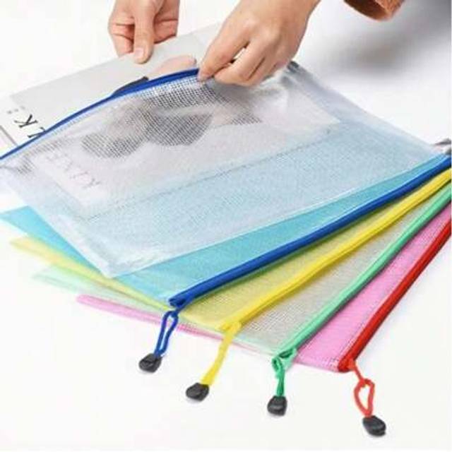 SHEIN 5pcs/Pack Mesh Zipper Document Bags, Waterproof Zipper File Folders, A4 Size Suitable For Classroom Stationery Organization, Random Colors & Styles,Ba