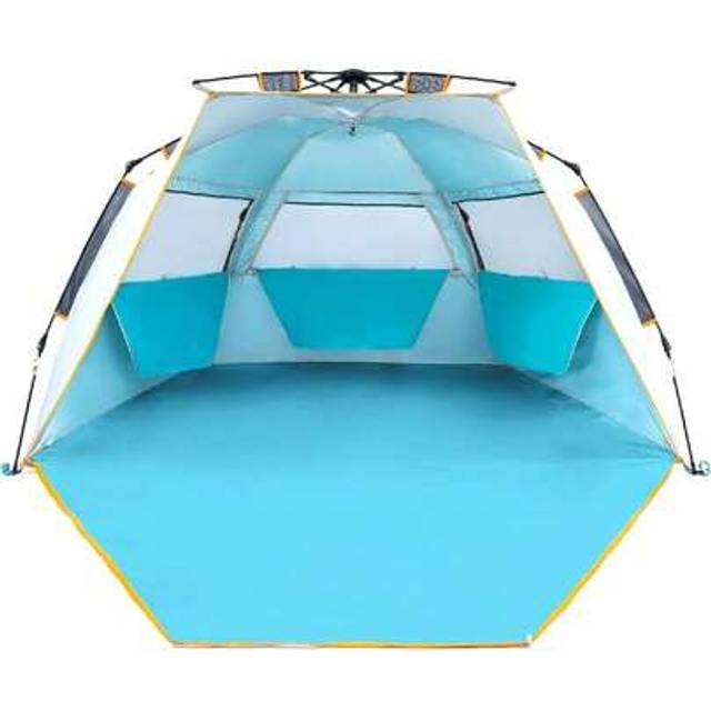 SHEIN 3-4 Person Easy Up Beach Tent UPF 50+ Portable Instant Sun Shelter Canopy Umbrella With Extended Zippered Porch, Blue