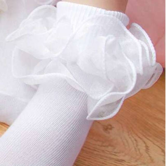 SHEIN 1 Pair Of Girls Ruffle Socks,Double Lace Socks Frilly Socks Dress Socks Turn Cuff Socks For Toddler Girls/Baby/Teens