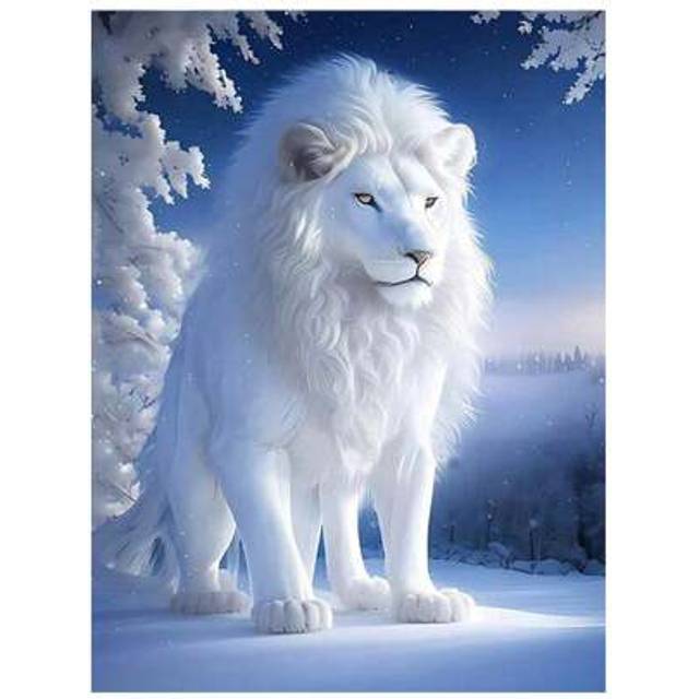 SHEIN 1 Set 30x40cm Diamond Painting Oil Canvas & Acrylic, Winter Snowy White Lion, Diy Diamond Painting, Ideal For Home Decoration