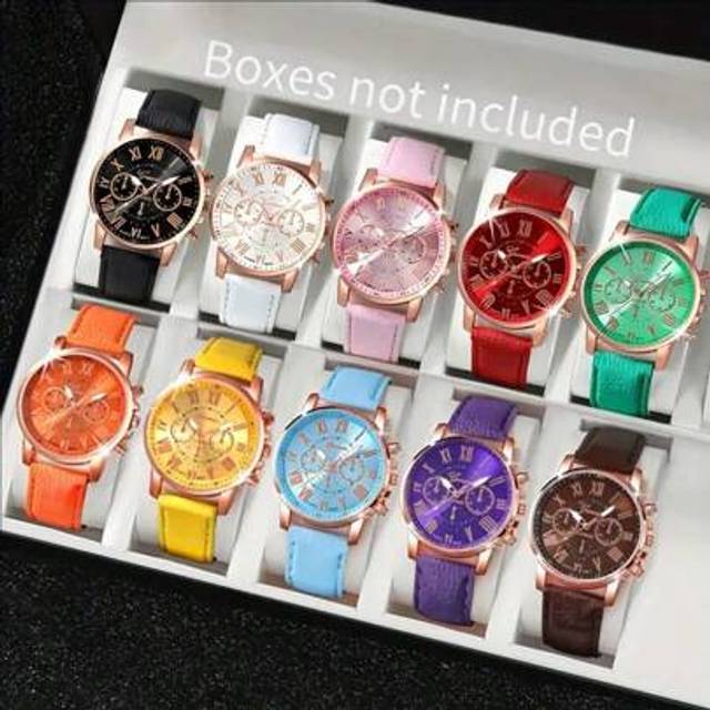 SHEIN 10pcs Women&#39;s Fashion Minimalist Triple Eye Roman Scale Dial Quartz Wrist Watches (No Box)