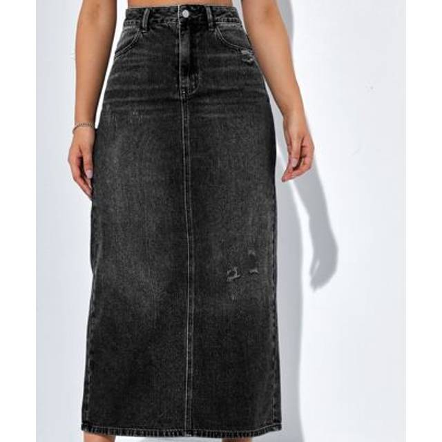 SHEIN High Waist Ripped Split Back Denim Skirt
