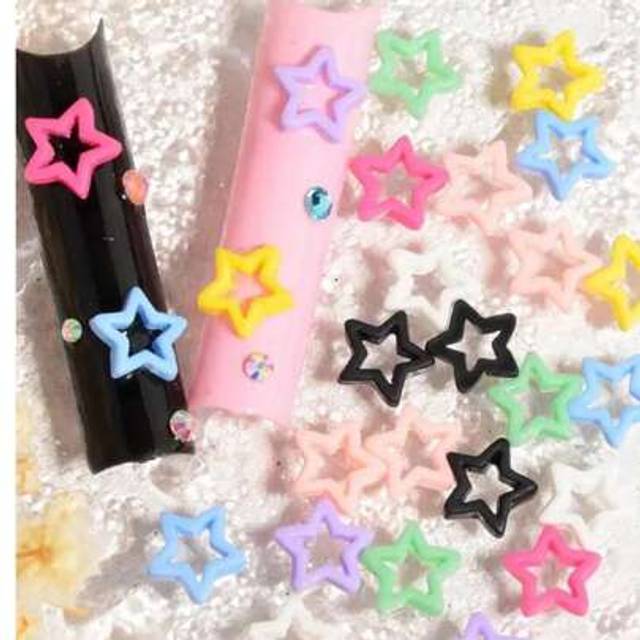 SHEIN 3D 50pcs Mixed Candy Color Resin Star Nail Charms, Makaron Star Heart Shaped Resin Charms For Manicure Craft Mobile Phone Case Hair Clip Jewelry Resin
