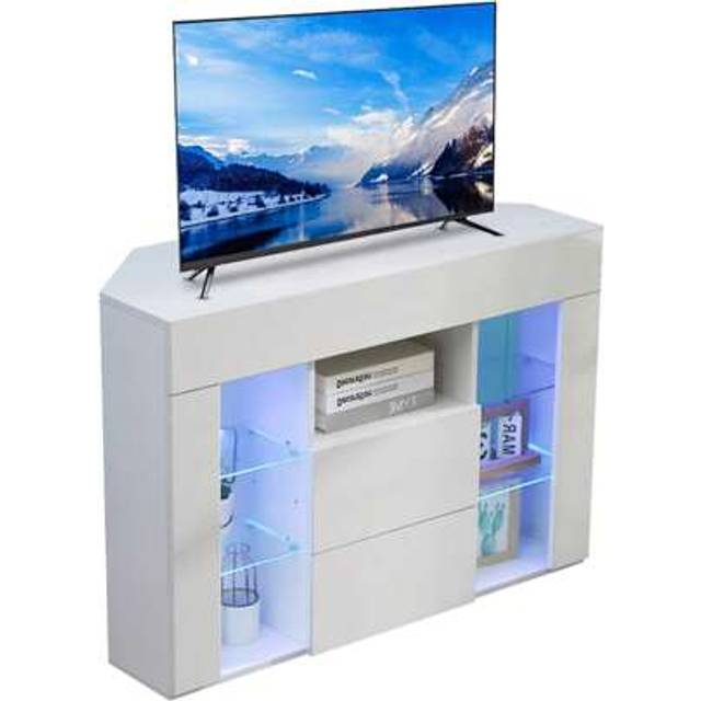 SHEIN Corner TV Unit Entire Front High Gloss TV Stand Cabinet Cupboard Storage Furniture For Home Living Room Bedroom 100CM With RGB Lights For 32 40 45 50