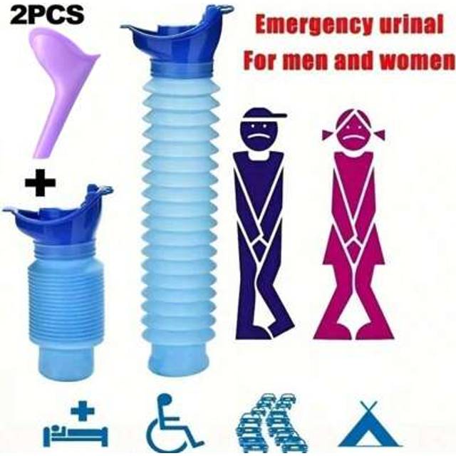 SHEIN 2pcs Portable Reusable Folding Travel Urinal, Folding Retractable Car Urinal, Field Standing Urinal For All Ages, Outdoor Emergency, Foldable And Easy