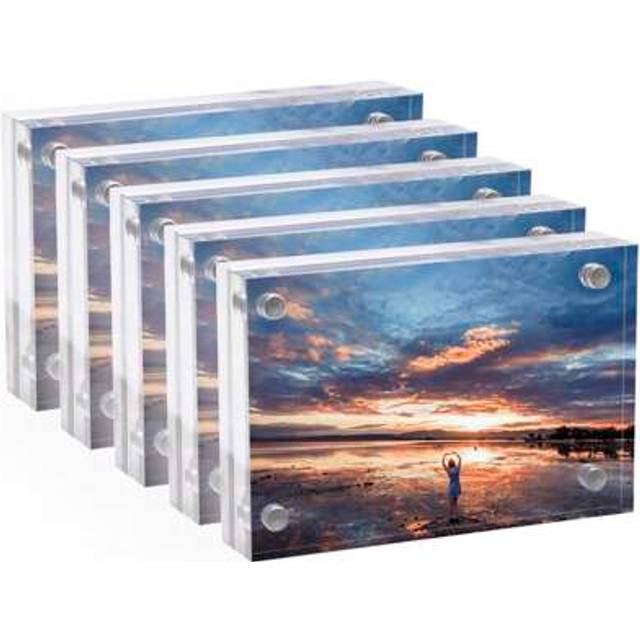 SHEIN Clear Acrylic Magnet Photo Frame,Acrylic Block Picture Frame,Double Sided Desktop Frameless Photograph Display (13x18 CM 2 Pack)