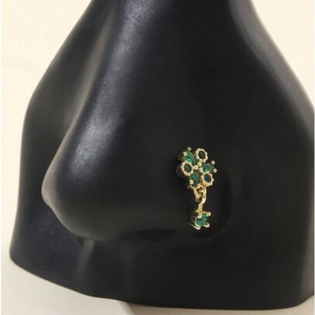 SHEIN 1pc L-Shaped Luxury Gold-Color Green Flower Nose Stud Piercing Pendant Valentines,Mom,Mother,Mother&#39;s Day,Gift