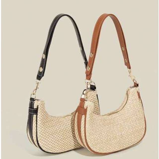 SHEIN 2025 Spring/Summer New Straw Woven Armpit Shoulder Bag, Adjustable Strap, Spacious Capacity Beach Straw Bag, Suitable For Summer Vacation, Fashion Per