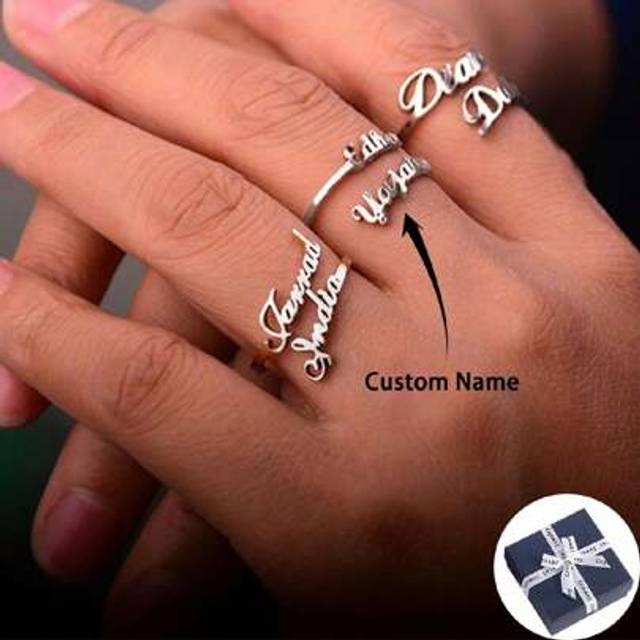 SHEIN Customized Name Ring For Women, Customized Stainless Steel Open Adjustable Ring With Multiple Names, 2-4 Names Can Be Customized, Valentine&#39;s Day Gift