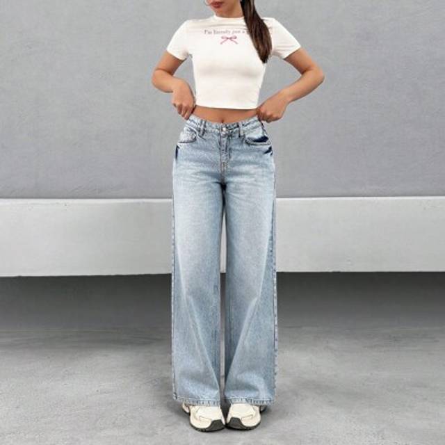 SHEIN Mid Waist Loose Wide Leg Jeans, Fashion Suitable For Summer Women S Outfits Work Outfits For Women Petite Set Womens Women S Clothes Woman S Summer Cl