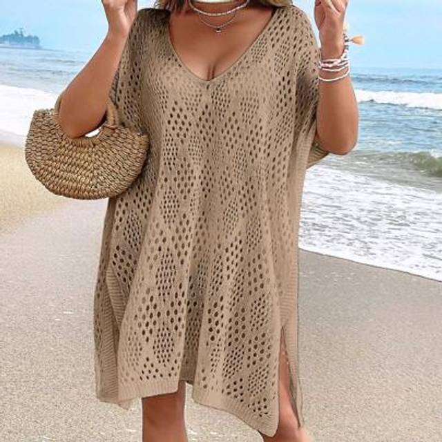 SHEIN Women&#39;s Fashionable Casual Cover-Up Kimono, Hollow-Out Design (Swimsuit Not Included)