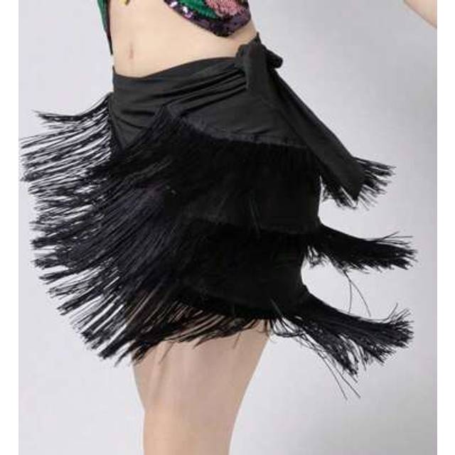 SHEIN Women Fringe Dance Skirt Latin Salsa Tango Ballroom Skirt Sexy Fringe Wrap Skirt Mini Shorts Skirt