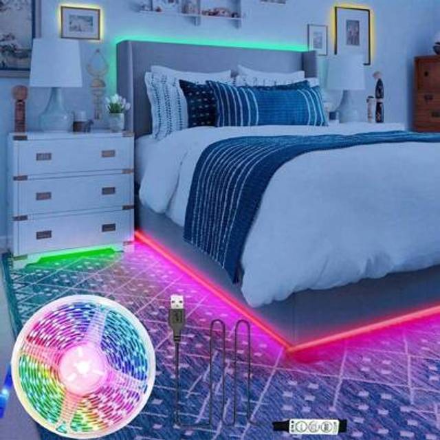 SHEIN 1pc 1m/5m/10m//15m/20m RGB 5050 LED Strip Light, Dimmable Color Changing Rope Lights With Switch Control For Home Decoration, Party, Kitchen, TV Backl