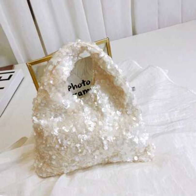 SHEIN 1pc High-End Glitter Beige Small Sequin Sparkling Minimalist Evening Clutch Bag, Suitable For Date, Dance, Party, Event