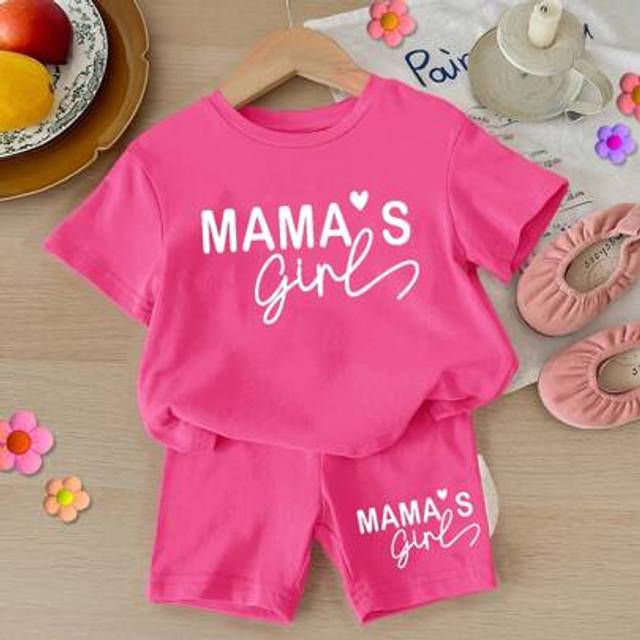 SHEIN 2pcs/Set Girls Casual Simple Short Sleeve Top And Shorts Set, Suitable For Summer