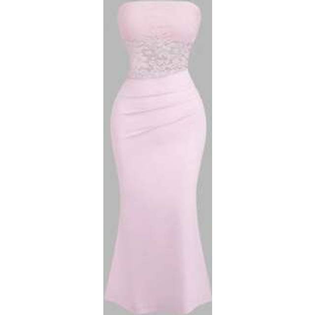 SHEIN Sweet Pink Lace Halter Mermaid Hem Long Dress For Women, Spring/Summer