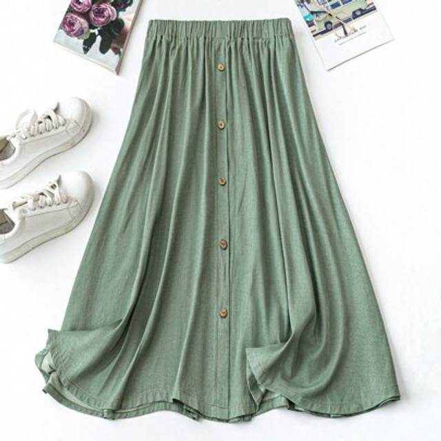 SHEIN Plus Size Solid Color Button Front Minimalist A-Line Skirt, Casual Everyday Wear St. Patrick&#39;s Day Outdoor Essential For Daily Wear