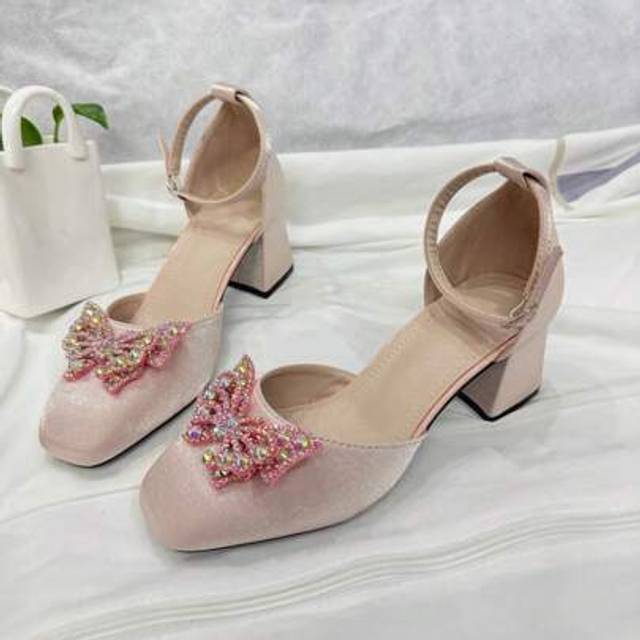 SHEIN Fashionable & Elegant High Heel Pumps With Butterfly & Crystal Design, Suitable For Teen Girls Party Dress