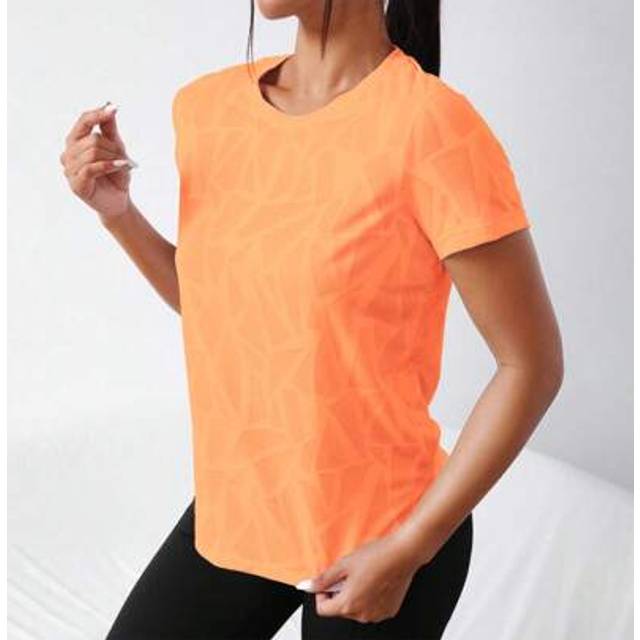 SHEIN Women&#39;s Orange Mesh Round Neck Short Sleeve Activewear T-Shirt