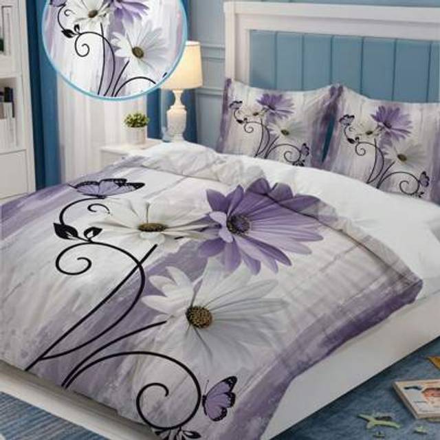 SHEIN 3pcs Black Platinum Love Flower Pattern Duvet Cover Set (1*Duvet Cover + 2*Pillowcase, Without Core),Soft & Skin-Friendly, Soothing Visual Fatigue,Sui