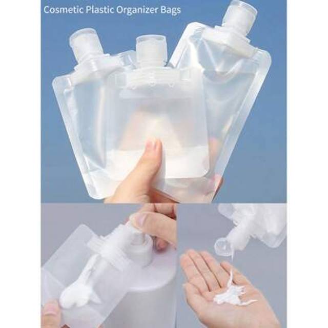 SHEIN 5Pcs Travel Empty Squeeze Bags Lotion Dispensing Bag, Refillable Shampoo Toiletries Conditioner, Portable 30/50/100ml Clear Plastic Travel-Sized Liqui