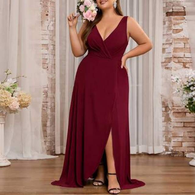 SHEIN Women Plus Size Chiffon A-Line Flowy Hi-Lo Bridesmaid Dress