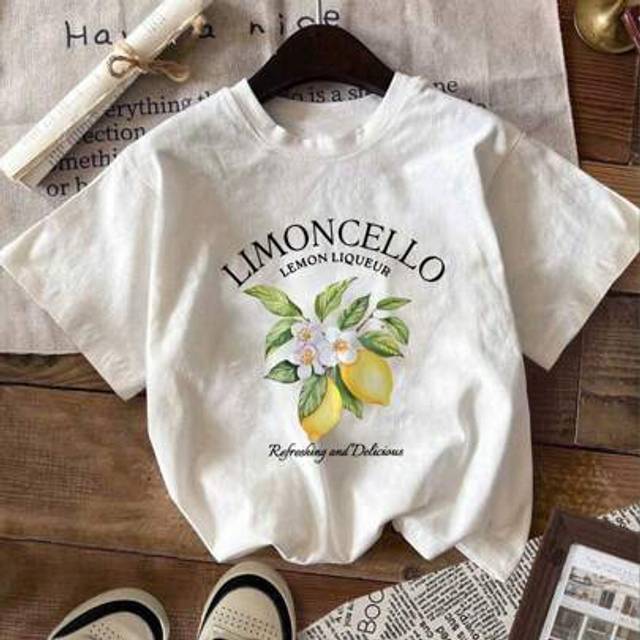 SHEIN Summer Women&#39;s Loose T-Shirt, LIMONCELLO& Lemon Print, 100% Cotton,White Short-Sleeved Graphic T-Shirt