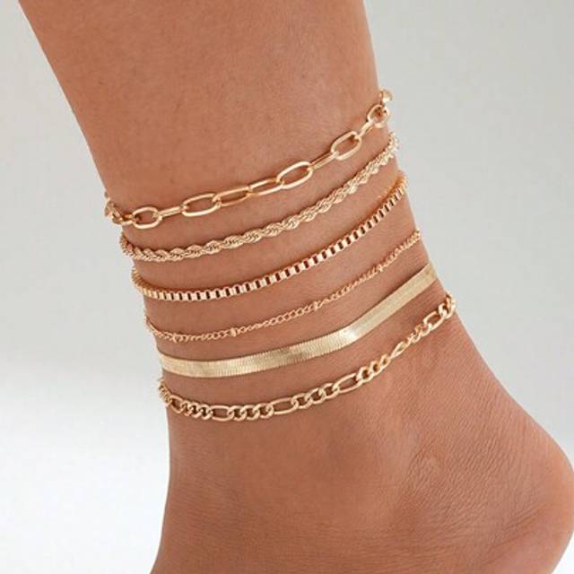 SHEIN 6pcs/Set Fashionable Vintage Simple Gold Chain Anklet For Women, Summer