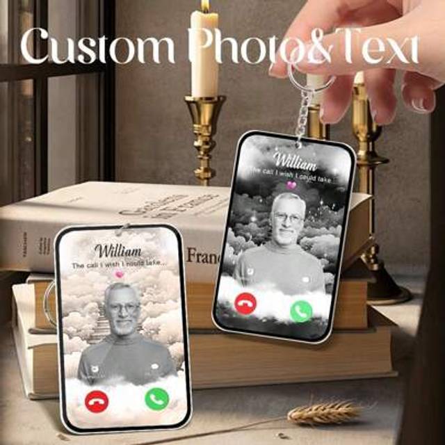 SHEIN 1pc Custom Photo Keychain With Text Custom Memorial Keepsake, Unique Sympathy Gift, In Memory Of Grandad Personalized Memorial Photo Keyring Gift For