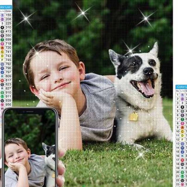 SHEIN Custom Diamond Art Painting From Photo,Customized Diamond Art Painting Kits For Adults & Kids,Full Drill Round 5D DIY Personalized Diamond Art,Customi