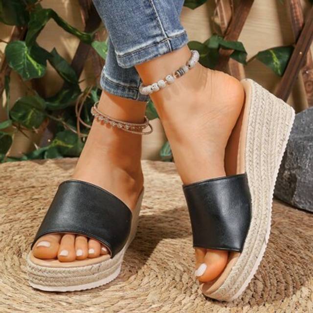SHEIN Women&#39;s Wedge Heel Waterproof Platform Rope Open Toe Sandals, Summer Outdoor Thick Bottom Elevated Mules