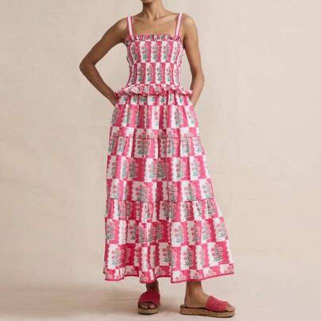 SHEIN Women Summer Spaghetti Strap Maxi Dress Floral Sleeveless Shirred Smocked Ruffle A Line Flowy Long Dress