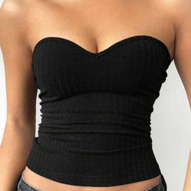 SHEIN Casual Solid Color Knit Fitted Tube Top For Women,Rave Top,Tube Top
