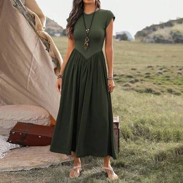 SHEIN Women&#39;s Short Sleeve Round Neck Long Casual Dress For Summer Maxi Women Outfit