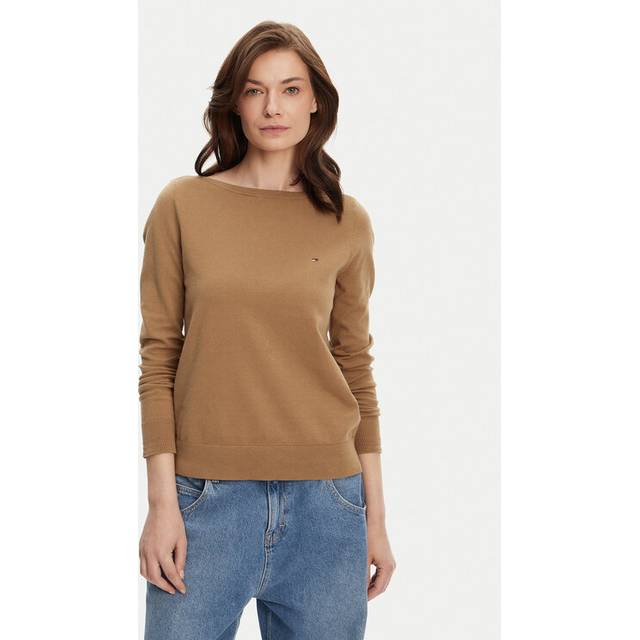 Boat-Neck Jumper with Long Sleeves - camel - XS