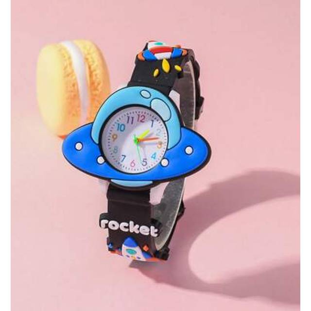 SHEIN 1pc Teens&#39; Macaron Color Spaceship Arabic Numeral Scale Dial 3D Rocket Print Silicone Quartz Watch, Suitable For Birthday, Graduation Gifts