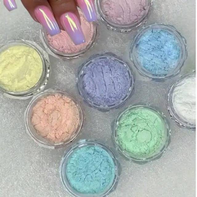 SHEIN 9-Colors Mermaid Chrome Nail Powder ,9pcs Aurora Mermaid Chrome Nail Art Dusts - Round, Unscented, High Glossy Pearl Shell Holographic Glimmer Pigment