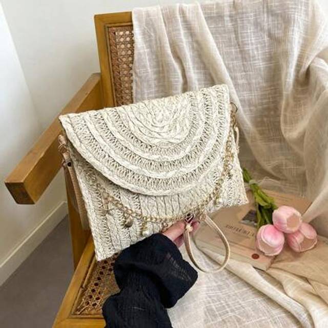 SHEIN High-Quality Envelope Shaped Woven Paper Rope Clutch Bag, Versatile Shoulder Crossbody Small Purse