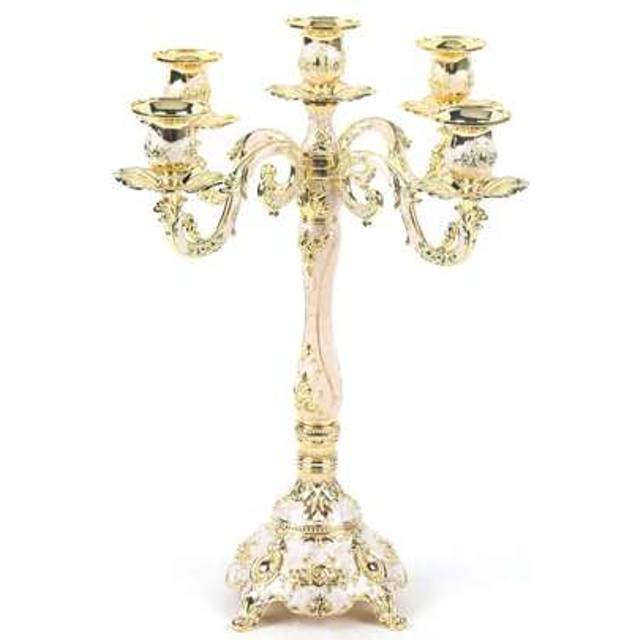SHEIN 5 Arms Vintage Candle Holder Metal Candlestick Wedding Candleabra Centrepiece For Home, Living Room, Bedroom