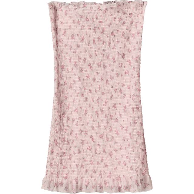 Bershka – Rosa, mönstrad miniklänning med bandeau-ringning