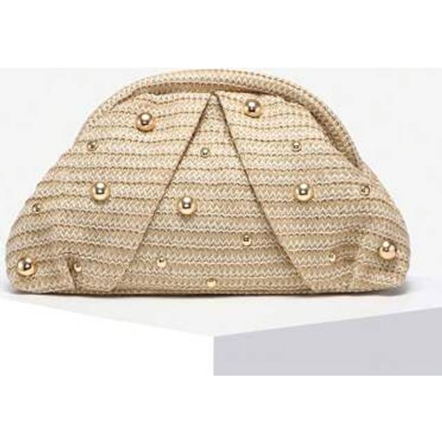 SHEIN SIA Women&#39;s Retro Minimalist Woven Crochet Bohemian Style Shell Decor Angola Red Rivet Large Capacity Pleated Cloud Clip Clutch Handbag, Suitable For