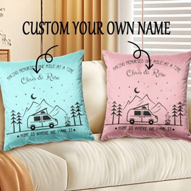 SHEIN 1pc Fashion Minimalist Colorful Caravan/RV Themed Personalized Couple/Family Memorial Decorative Pillow Case, Home Textile