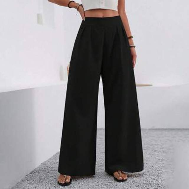 SHEIN Women&#39;s Summer Casual Rayon Drawstring Waist Straight-Leg Trousers With Pockets, Suitable For Outing, Date, Vacation - Apricot & Camel