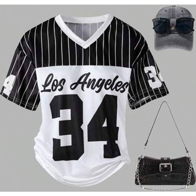 SHEIN Teen Girls&#39; V-Neck Striped Short Sleeve T-Shirt, Fashion For Summer