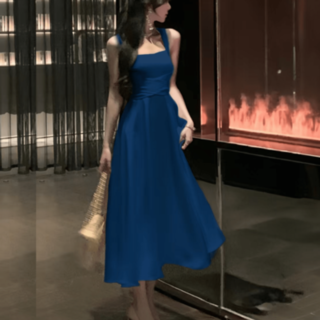 SHEIN Elegant Lace Up Slim A-Line Bridesmaid Dress France Sleeveless Solid Party Graduation Midi Women Spring Summer