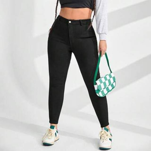 SHEIN Plus Size Women&#39;s High Waist Skinny Casual Versatile Jeans
