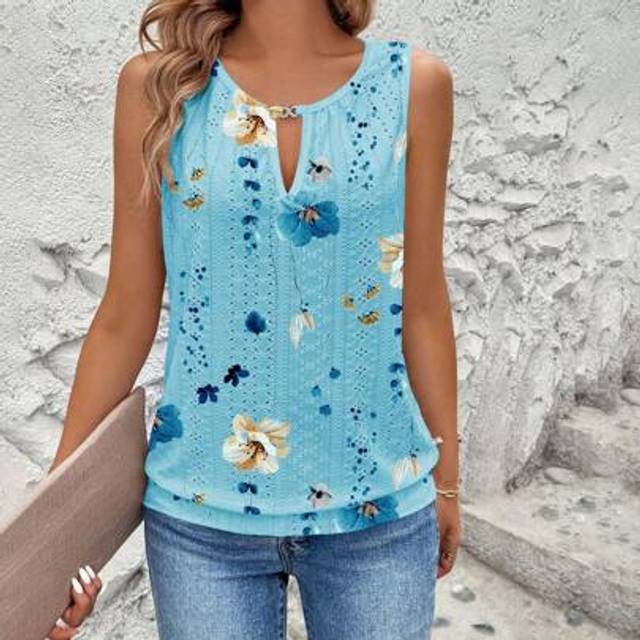 SHEIN Women&#39;s Spring Summer Holiday Casual Embroidery Jacquard Jacquard Drop Keyhole Neck Camisole