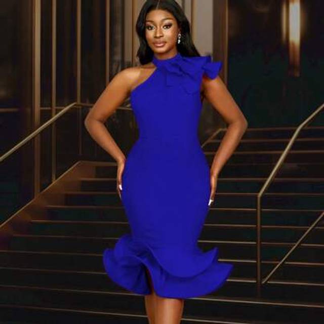 SHEIN Ladies Easter Halter Sexy Ruffles Mermaid Party Event Stylish Graduation Blue Dresses Valentine&#39;s Day,For Birthday, Wedding Guest, Graduation, Dinner,
