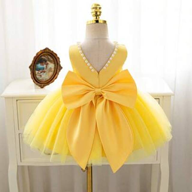 SHEIN Christmas Princess Girl Tulle Party Dress, Flower Girl Dress For Pageant, Pink Puff Ball Gown, Bead V-Neck Big Bowknot White Princess Party Dress Yell