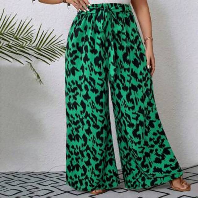 SHEIN Plus Allover Print Belted Wide Leg Summer Pants